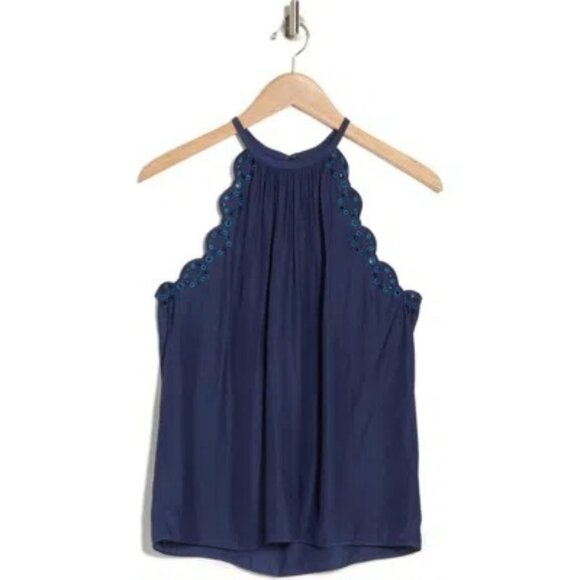 NWOT RAMY BROOK Calla Eyelet Tank top In Blue size S - Picture 2 of 8